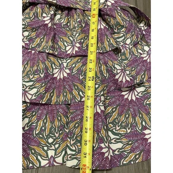 Marie Oliver Fiona Dress Sze XXS Purple Green Floral Cotton Vneck Ruffle Sleeve - Picture 8 of 9